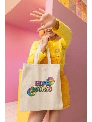 Giftora Hope World Baskılı Bez Çanta