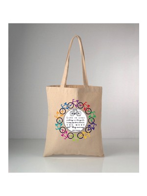 Giftora Bisikletler Baskılı Ham Bez Omuz Çantası