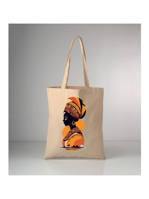 Giftora Afrikalı Kadın Baskılı Ham Bez Çanta 35X40 cm