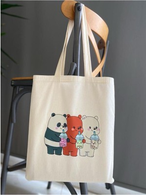 Giftora Kafadar Ayıcıklar Baskılı Bez Çanta