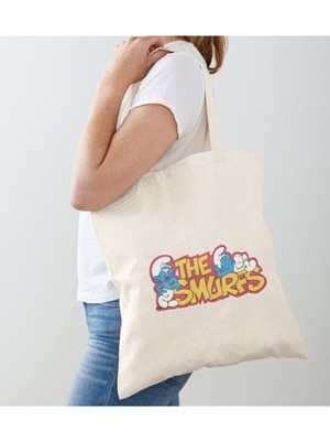 Giftora Unisex Şirinler Temalı Baskılı Ham Bez