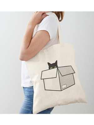 Giftora Kutuda Kedi Baskılı Ham Bez Omuz