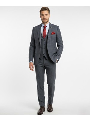 Presto Erkek Armürlü 6 Drop Yelekli Slim Takım Elbise Siyah 790-001