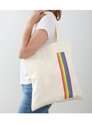 Giftora Gökkuşağı Baskılı Ham Bez Omuz Çantası