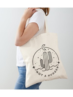 Giftora Kaktüs ve Ay Tasarımlı Ham Bez Omuz