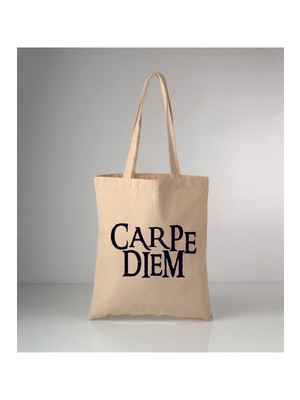 Giftora Carpe Diem Baskılı Ham Bez Omuz Çantası