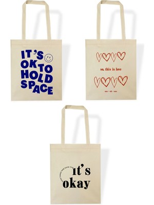 Giftora 3 Adet Baskılı Tela Bez Çanta, Kışlık, Su Geçirmez