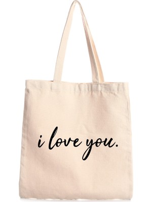 Giftora I Love You Baskılı Kanvas Çanta