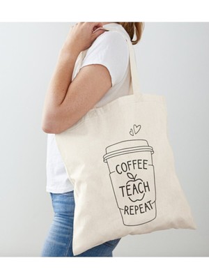 Giftora Coffee Teach Repeat Baskılı Ham Bez