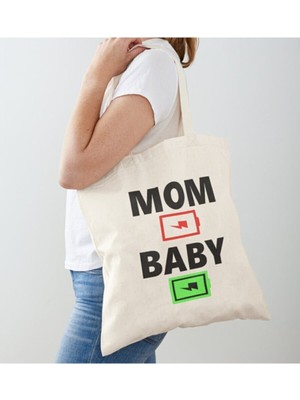 Giftora Mom Baby Şarj Butonu Baskılı Ham Be