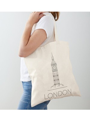 Giftora Londra - London Baskılı Ham Bez Omuz
