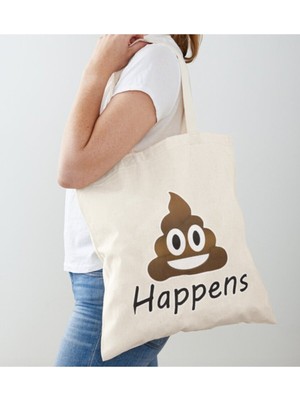 Giftora Happenes Emoji Baskılı Ham Bez Omuz