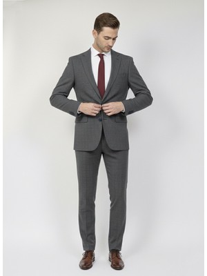Presto Erkek Klasik Ekose Takım Elbise 6 Drop Gri 667-090