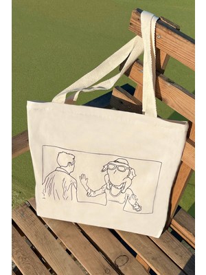 Giftora Friends Desenli Bez Çanta - Sanatsal Kanvas Omuz Çantası - Kadın Alışveriş Çantası