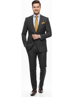 Presto Erkek Slimfit Çizgili Yün Takım Elbise 6 Drop K.Lacivert 2127-250