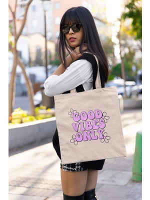 Giftora Good Vibes Baskılı Bez Çanta