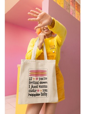 Giftora Happier Baby Baskılı Bez Çanta
