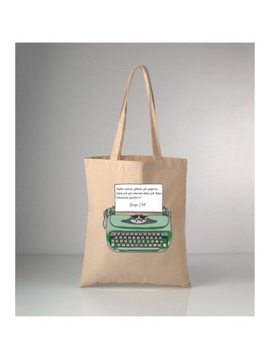 Giftora Geoghe Eliot Baskılı Ham Bez Omuz Çantası 35X40 cm