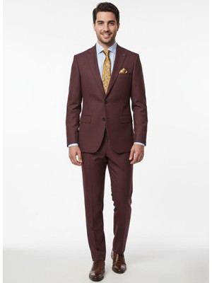 Presto Erkek Armürlü 6 Drop  Slim Takım Elbise Bordo 667-500