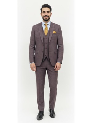Presto Erkek Armürlü 6 Drop Kruvaze Yelekli Slim Takım Elbise Bordo 777-800