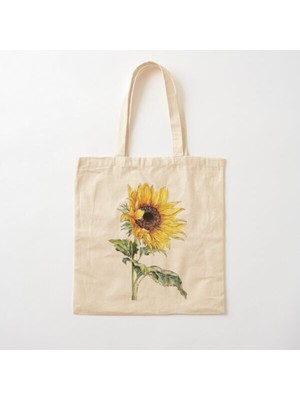 Giftora Ayçiçeği Baskılı Ham Bez Çanta