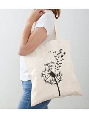 Giftora Karahindiba Kuşlar Tasarımlı Ham Bez Omuz Çantası