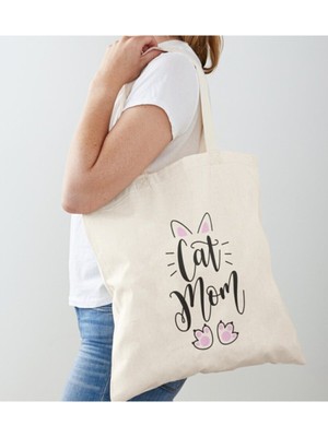 Giftora Cat Mom Tasarımlı Ham Bez Omuz