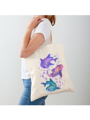 Giftora Renkli Balinalar Baskılı Ham Bez Omuz