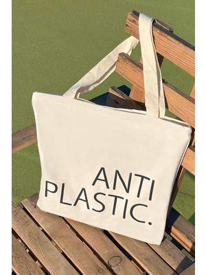 Giftora Antı Plastıc Desenli Bez Çanta - Sanatsal Kanvas Omuz Çantası - Kadın Alışveriş Çantası