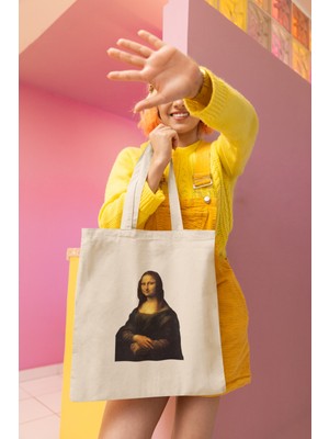 Giftora Mona Lisa Baskılı Bez Çanta