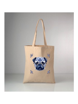 Giftora Özel Seri Delft Blue Köpek Baskılı Ham Bez Omuz Çantası