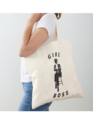 Giftora Girl Boss Özel Tasarım Baskılı Ham Bez