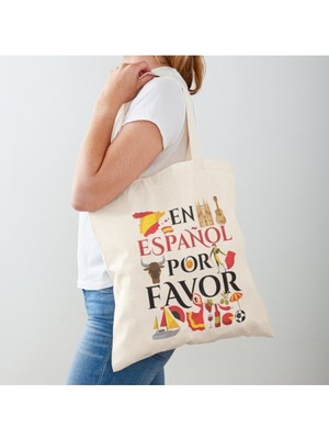 Giftora Ispanyolca Lütfen Baskılı Ham Bez Om