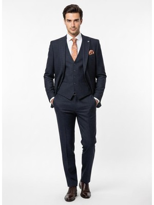 Presto Erkek  6 Drop U Yelekli Slim Takım Elbise Lacivert 787-200