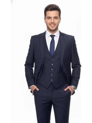 Presto Erkek 6 Drop Yelekli Slim Takım Elbise Lacivert  581-203