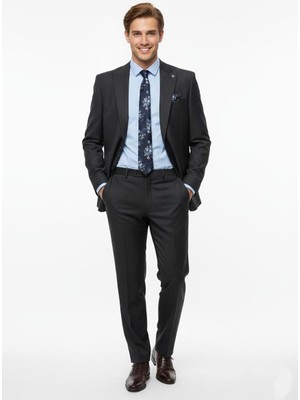 Presto Erkek Slimfit Çizgili Yün Takım Elbise 6 Drop Siyah  2127-001