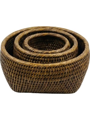 Baolgi Hasır 3'lü Sepet Kahverengi 10X8, 13X8, 18X9 cm