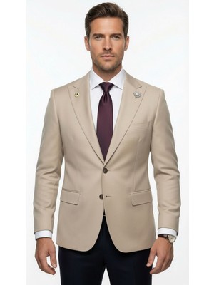 Plus Scorpion Erkek Blazer Ceket Twill Puntolu Kırlangıç Yaka 2 Düğmeli Çift Yırtmaçlı Slim Fit