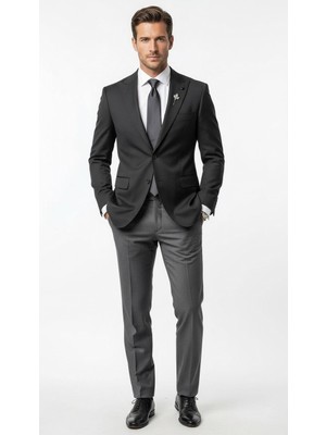 Plus Scorpion Erkek Blazer Ceket Twill Puntolu Kırlangıç Yaka 2 Düğmeli Çift Yırtmaçlı Slim Fit