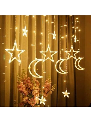 Kulvar AVM Dekoratif Süsleme Işığı Ay Yıldızlı Peri LED Perde Süsleme Işığı 3 Metre Yılbaşı Doğum Günü Işık