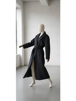 Puane Maxi Uzun Çok Kalın Kuşaklı Kaşe Kaban