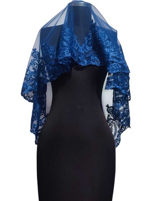 Moda Nur Duvak, Gelin Duvak, Gelin Kına Duvak, Yüz Örtüsü ,lacivert Duvak.1*23 cm