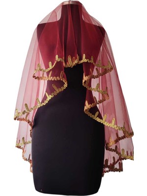 Moda Nur Duvak, Gelin Duvak, Gelin Kına Duvak, Yüz Örtüsü ,kırmızı Duvak