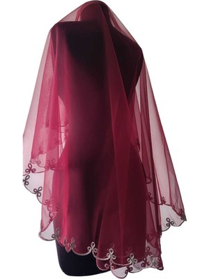 Moda Nur Duvak, Gelin Duvak, Gelin Kına Duvak, Yüz Örtüsü ,bordo Duvak