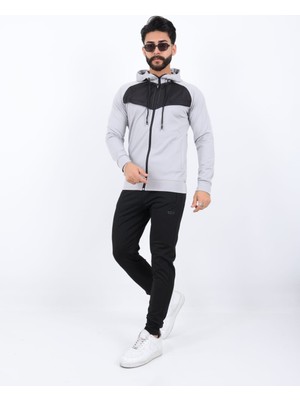 Erkek Dalgıç Kumaş Dijital Baskı Şardonlu Fermuarlı Kapişonlu Eşofman Takımı