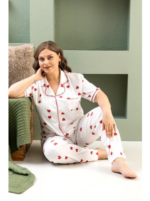 Nisanca Kısa Kol Gömlek Yaka Kadın Pinterest Pijama Takımı - Mevsimlik Kadın Pijama- Büyük Beden