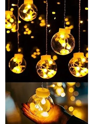 Kulvar AVM Dekoratif LED Işıklı Top Perde LED Animasyonlu Küre Toplu Ampul Perde LED Fişli 3 mt