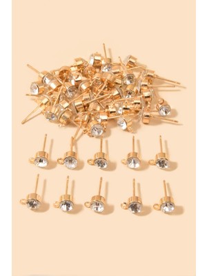 New Obsessions Dıy Takı Yapım Malzemesi 25 Adet 6 mm Tektaş Altın Kaplama Küpe Aparatı
