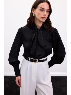 Sateen Puantiye Desenli Gömlek - Siyah