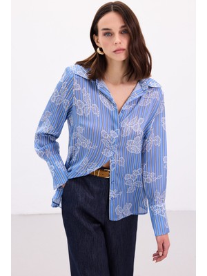 Sateen Geniş Manşetli Gömlek - Mavi